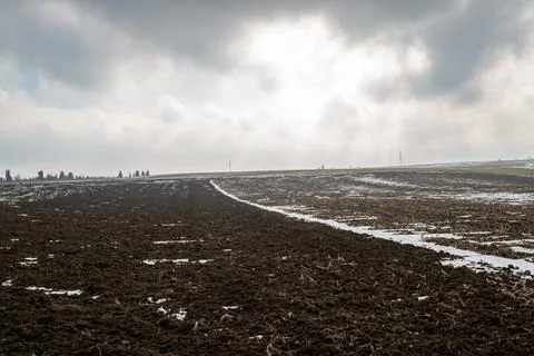Winter Field, Waiting for Spring Stock Photos