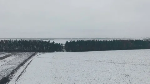 Winter fields aerial panoramic view on snow desert Stock Footage 71667484