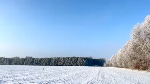 Winter fields in Poland. Winter landscape with snow covered fields. Video stock 226376396