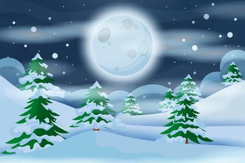 Winter Fields Snowfall on The Hills Illustration Design Stock Illustration