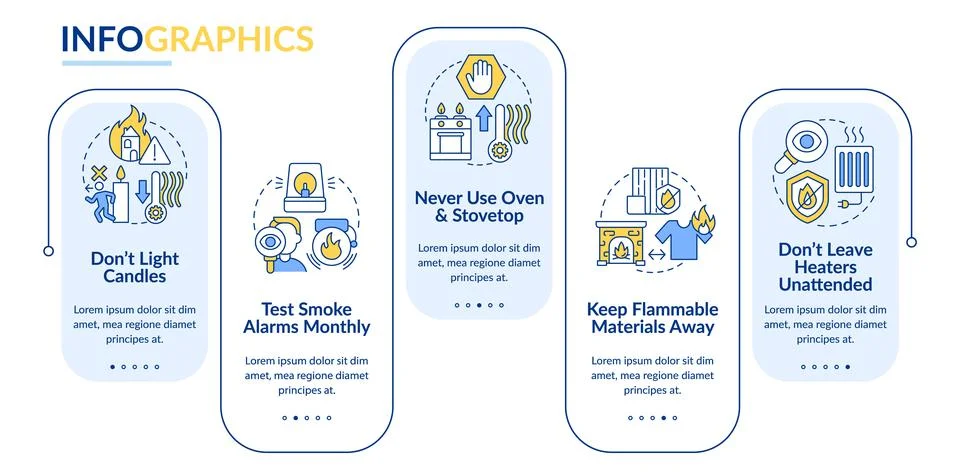 Winter fire protection rules rectangle infographic template Stock Illustration