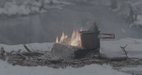 Winter Fire Tee Making Stock Footage 250785151