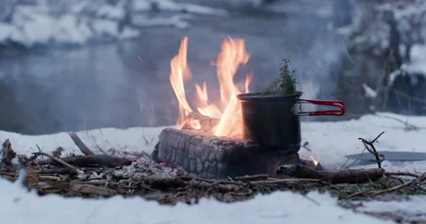Winter Fire Tee Making Stock Footage 250785448