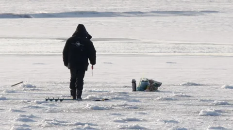 Winter Fisherman 7 Stock Footage 46573449