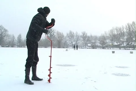 Winter fishing Stock Footage 1045005