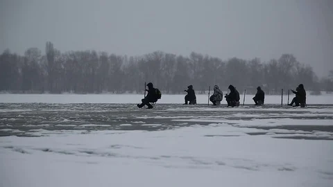 Winter fishing Stock Footage 85036917