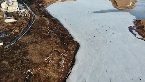 Winter fishing on thin spring ice. Stock Footage 104561860