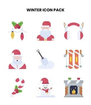 Winter Flat Bundle Icons Pack Stock Illustration
