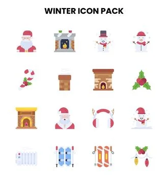 Winter Flat Collection Icons Pack Stock Illustration