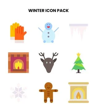 Winter Flat Design Icons Pack Stock Illustration