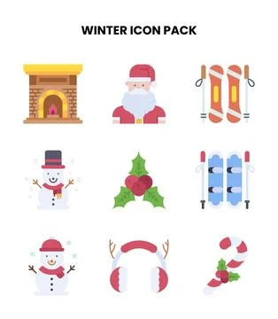 Winter Flat Design Icons Pack Stock Illustration