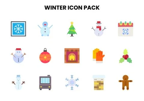 Winter Flat Design Icons Pack Stock Illustration