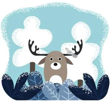 Winter flat design with reindeer Stock Illustration