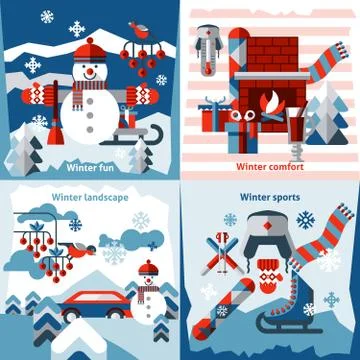Winter flat icons set 스톡 일러스트