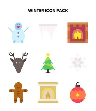 Winter Flat Scalable Icons Pack Stock Illustration