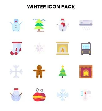Winter Flat Scalable Icons Pack Stock-Illustration