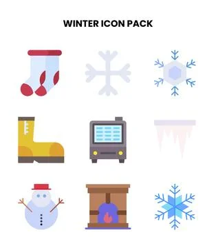 Winter Flat Scalable Icons Pack Stock Illustration