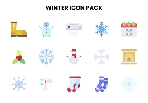 Winter Flat Set Icons Pack Stock Illustration