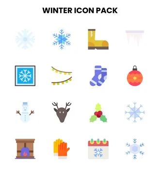 Winter Flat Set Icons Pack Stock Illustration