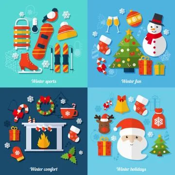 Winter flat set Illustrazione stock