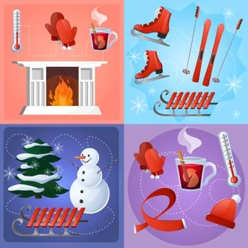 Winter Flat Set Illustrazione stock