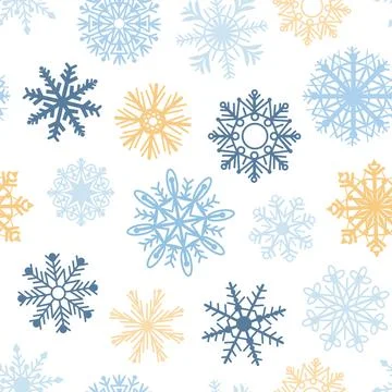 Winter flat snowflakes seamless pattern. Frozen snowflake simple fabric print Stock Illustration