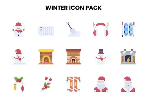 Winter Flat UI Icons Pack Stock Illustration
