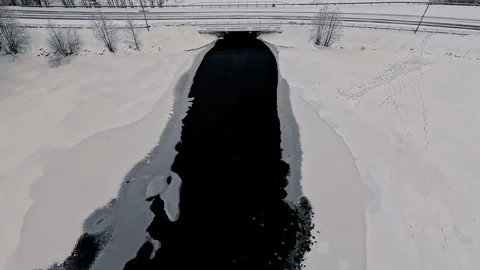 Winter flight over the not complete frozen lake Iso-Kukkanen in Lahti. Stock Footage 257602102