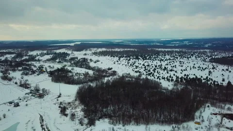 Winter flight over Russian forest Stock Footage 108973243