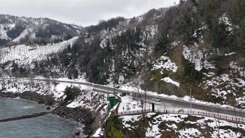 Winter Flight Toward the Snow-Covered Black Sea Coast Stock Footage 334237981