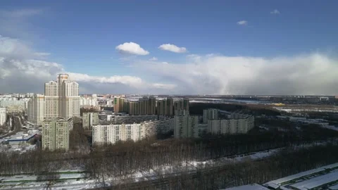 Winter flights over poor areas of a big city. Stock Footage 146954635