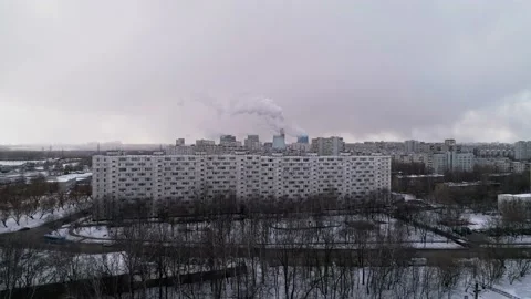 Winter flights over poor areas of a big city. Stock Footage 146955627