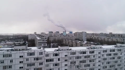 Winter flights over poor areas of a big city. Stock Footage 146955713