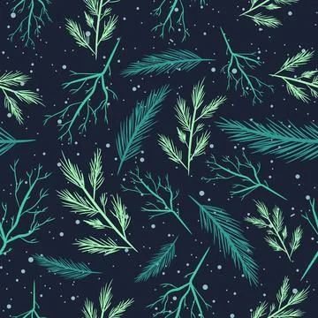 Winter flora seamless pattern with turquoise and green shades. Stock Illustration