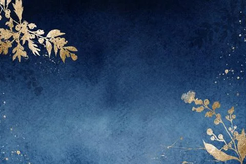 Winter floral border background in blue with leaf watercolor Stock Illustration