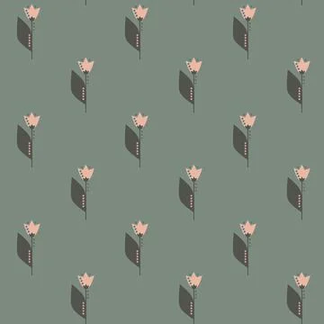 Winter floral seamless pattern with Tulip. Simple shapes. Sketch drawing. Nature Illustrazione stock