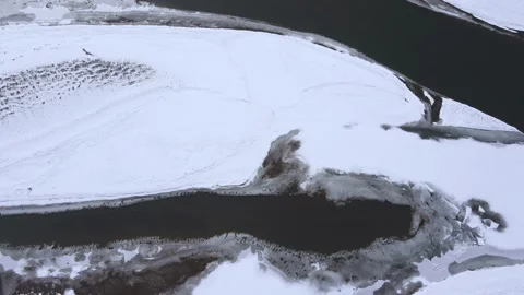Winter Flow River  A Little Among Snow Field,With Ice Floe Stock Footage 234294259