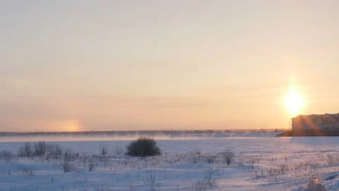 Winter fog halos of the sun Stock Footage 87450654