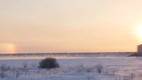 Winter fog halos of the sun Stock Footage 87470705