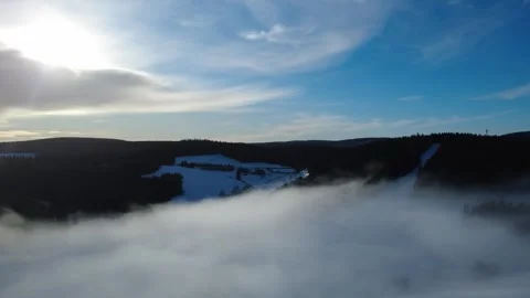 Winter Fog Inversion Over Black Forest Hills Drone Aerial Landscape Stock Footage 329247871
