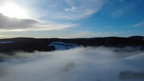 Winter Fog Inversion Over Black Forest Hills Drone Aerial Landscape Stock Footage 329247931