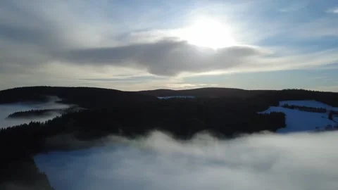 Winter Fog Inversion Over Black Forest Hills Drone Aerial Landscape Stock-Footage 329248158