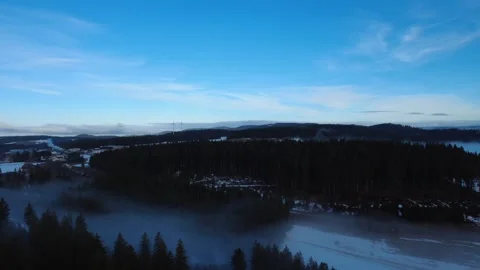 Winter Fog Inversion Over Black Forest Hills Drone Aerial Landscape Stock Footage 329249436