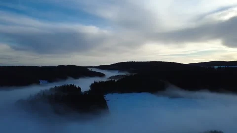 Winter Fog Inversion Over Black Forest Hills Drone Aerial Landscape Stock Footage 329249449