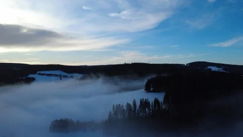 Winter Fog Inversion Over Black Forest Hills Drone Aerial Landscape Stock Footage 329249458