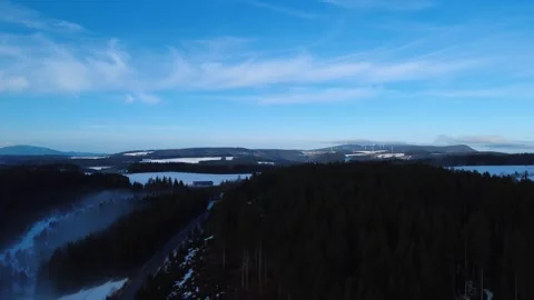 Winter Fog Inversion Over Black Forest Hills Drone Aerial Landscape Stock Footage 329249622