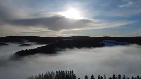 Winter Fog Inversion Over Black Forest Hills Drone Aerial Landscape 库存影片 329249684