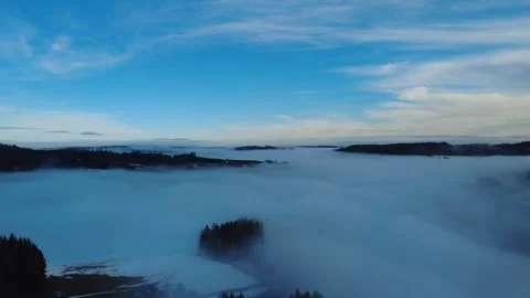 Winter Fog Inversion Over Black Forest Hills Drone Aerial Landscape Stock Footage 329249692