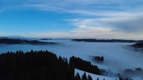 Winter Fog Inversion Over Black Forest Hills Drone Aerial Landscape Stock-Footage 329249720