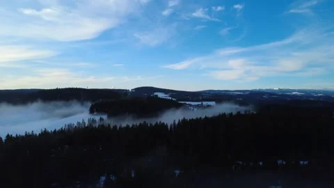Winter Fog Inversion Over Black Forest Hills Drone Aerial Landscape Stock Footage 329249964